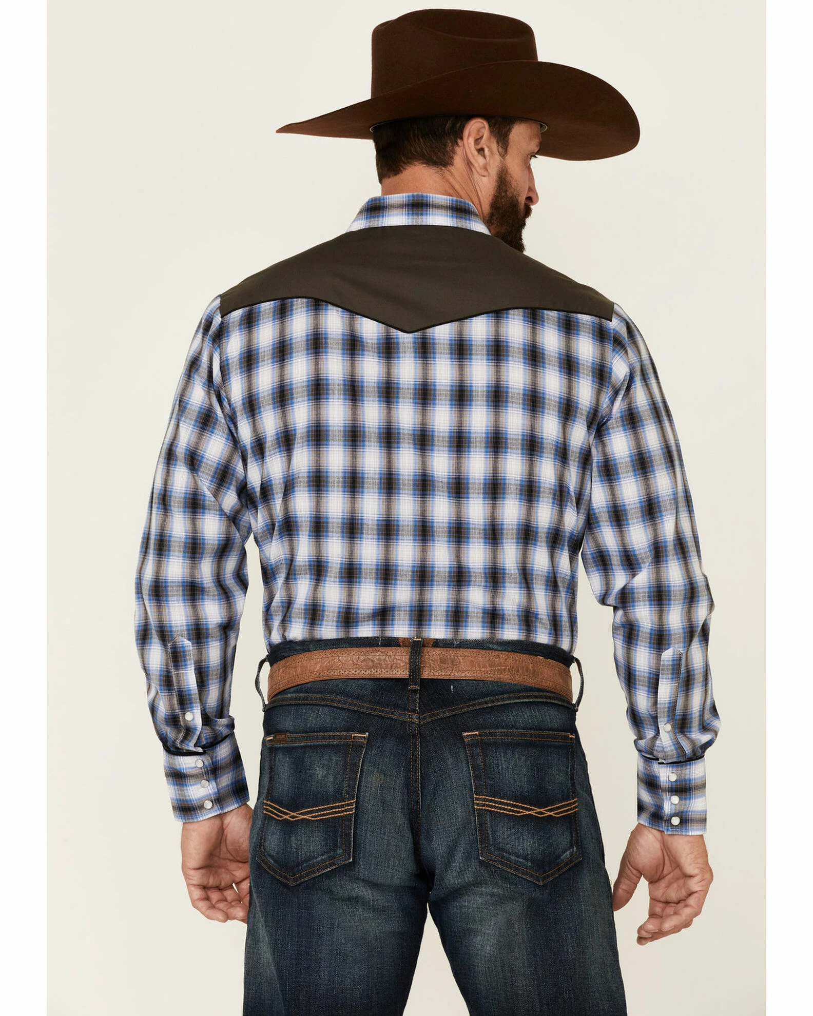 Roper Men's Blue Fancy Applique Plaid Long Sleeve Snap Western Shirt 6 Roper Men's Blue Fancy Applique Plaid Long Sleeve Snap Western Shirt - Image 4