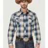 Roper Men's Denim Dobby Large Plaid Long Sleeve Snap Western Shirt  Blue -Roper Shop 2000354129 400 P1