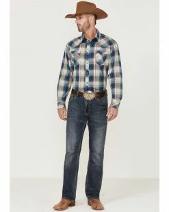 Roper Men's Denim Dobby Large Plaid Long Sleeve Snap Western Shirt Blue 8 Roper Men's Denim Dobby Large Plaid Long Sleeve Snap Western Shirt Blue -Roper Shop 2000354129 400 P2