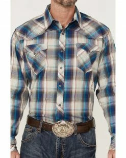 Roper Men's Denim Dobby Large Plaid Long Sleeve Snap Western Shirt Blue 9 Roper Men's Denim Dobby Large Plaid Long Sleeve Snap Western Shirt Blue -Roper Shop 2000354129 400 P3