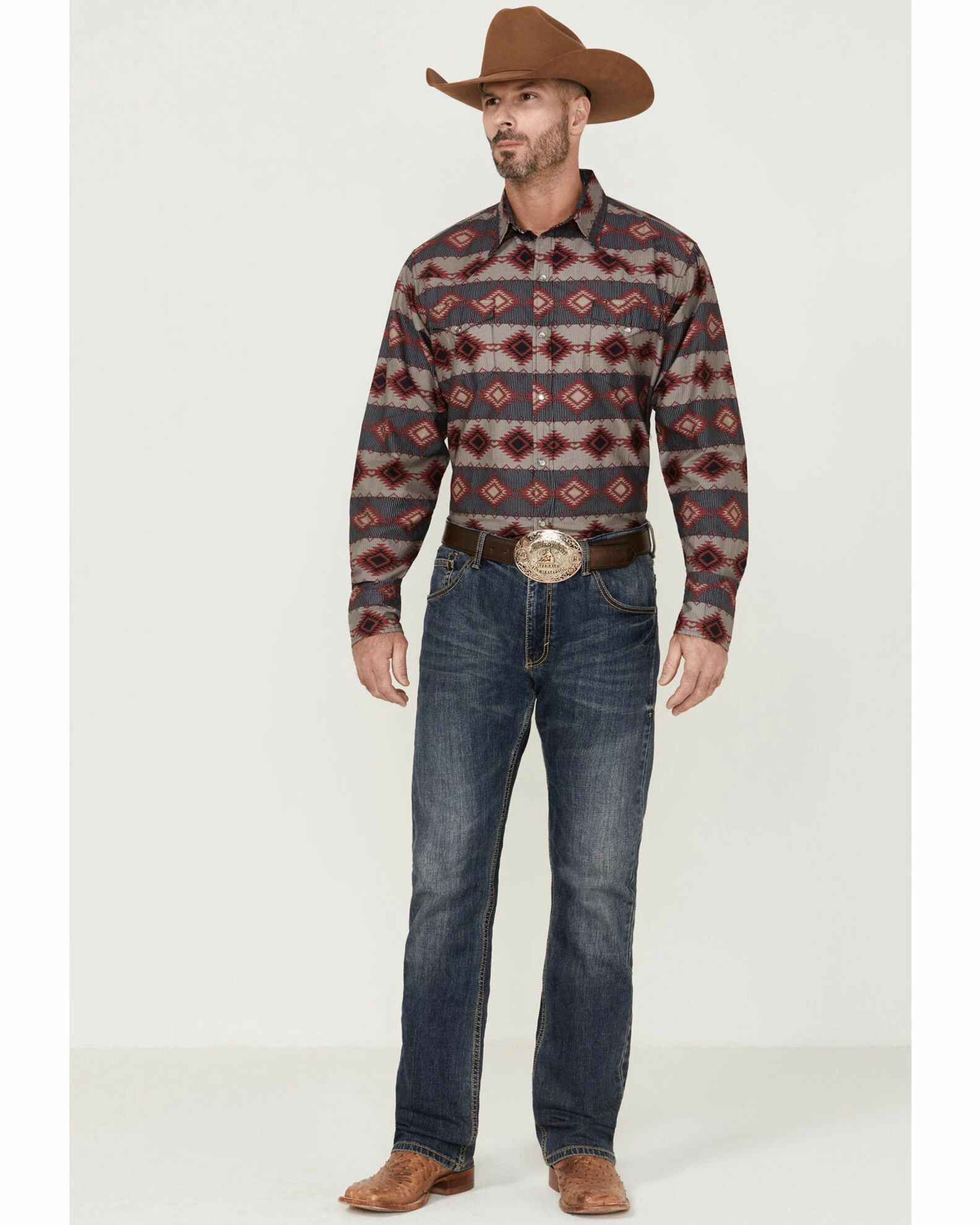 Roper Men's Red Horizontal Southwestern Stripe Long Sleeve Snap Western Shirt 4 Roper Men's Red Horizontal Southwestern Stripe Long Sleeve Snap Western Shirt - Image 2