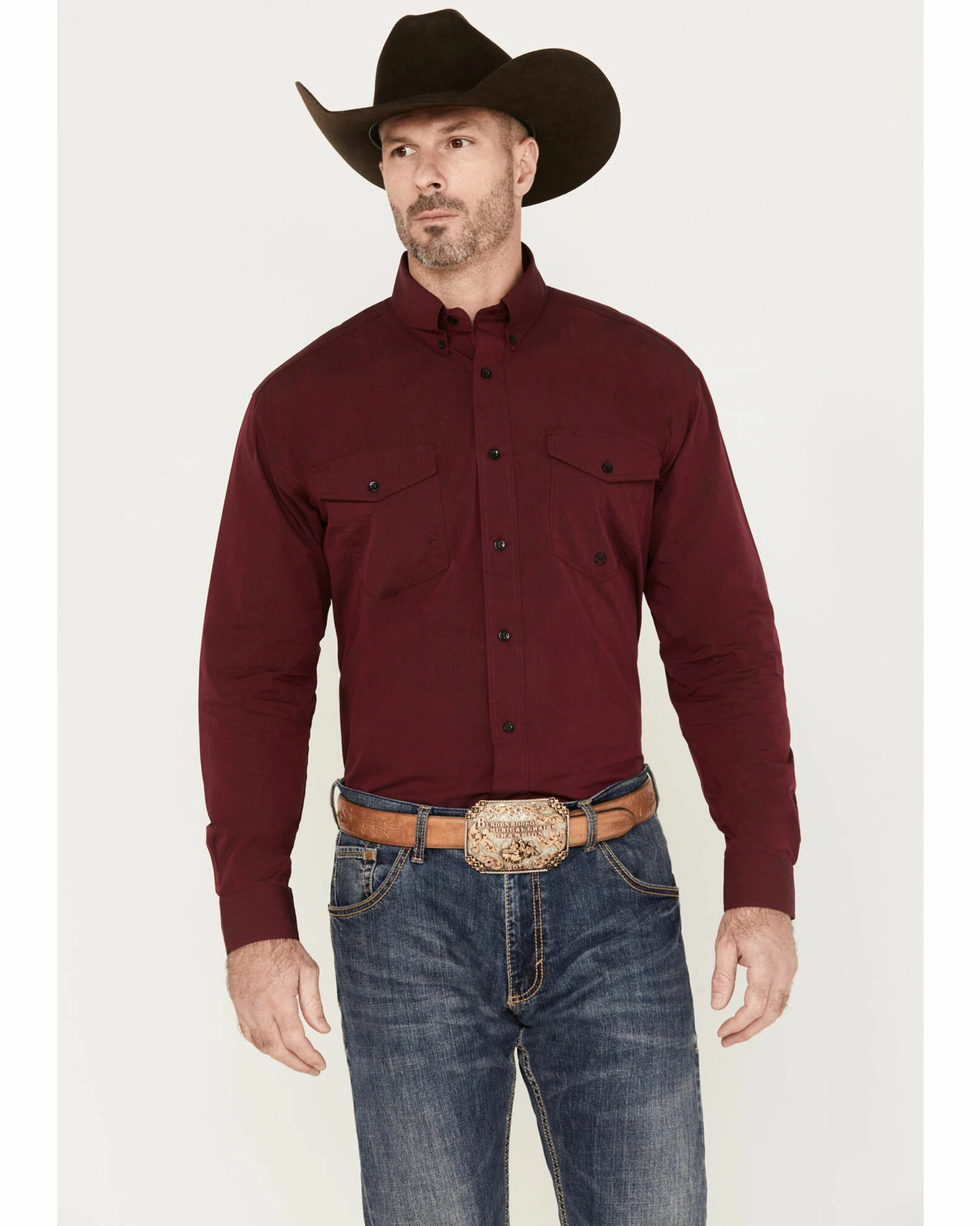 Roper Men's Vintage Solid Long Sleeve Button-Down Western Shirt 3 Roper Men's Vintage Solid Long Sleeve Button-Down Western Shirt