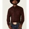 Roper Men's Wine Oakleaf Paisley Print Long Sleeve Button-Down Western Shirt  -Roper Shop 2000354132 646 P1