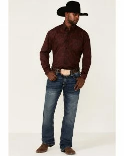 Roper Men's Wine Oakleaf Paisley Print Long Sleeve Button-Down Western Shirt 7 Roper Men's Wine Oakleaf Paisley Print Long Sleeve Button-Down Western Shirt -Roper Shop 2000354132 646 P2