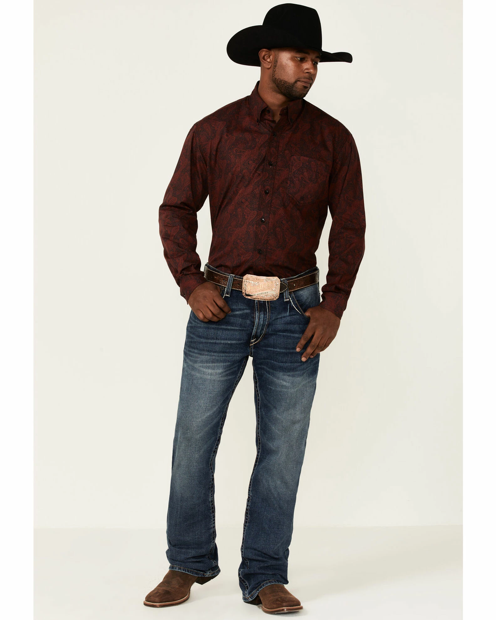 Roper Men's Wine Oakleaf Paisley Print Long Sleeve Button-Down Western Shirt 4 Roper Men's Wine Oakleaf Paisley Print Long Sleeve Button-Down Western Shirt - Image 2