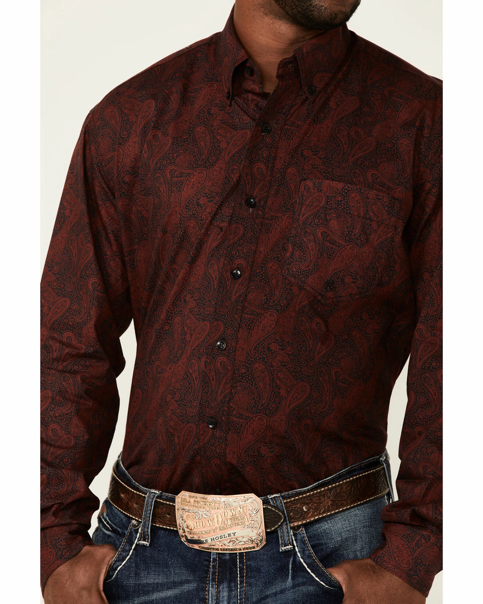Roper Men's Wine Oakleaf Paisley Print Long Sleeve Button-Down Western Shirt 5 Roper Men's Wine Oakleaf Paisley Print Long Sleeve Button-Down Western Shirt - Image 3