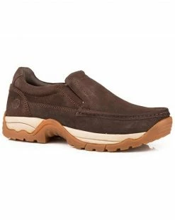Roper Men's Maverick Suede Slip-On Casual Ranger - Moc Toe  Brown