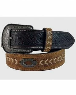 Roper Men's Floral Tooled Tab Heavy Cord Arrow & Southwestern Concho Leather Belt