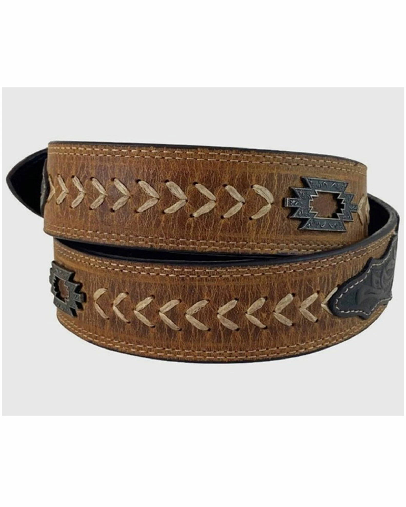 Roper Men's Floral Tooled Tab Heavy Cord Arrow & Southwestern Concho Leather Belt 4 Roper Men's Floral Tooled Tab Heavy Cord Arrow & Southwestern Concho Leather Belt - Image 2