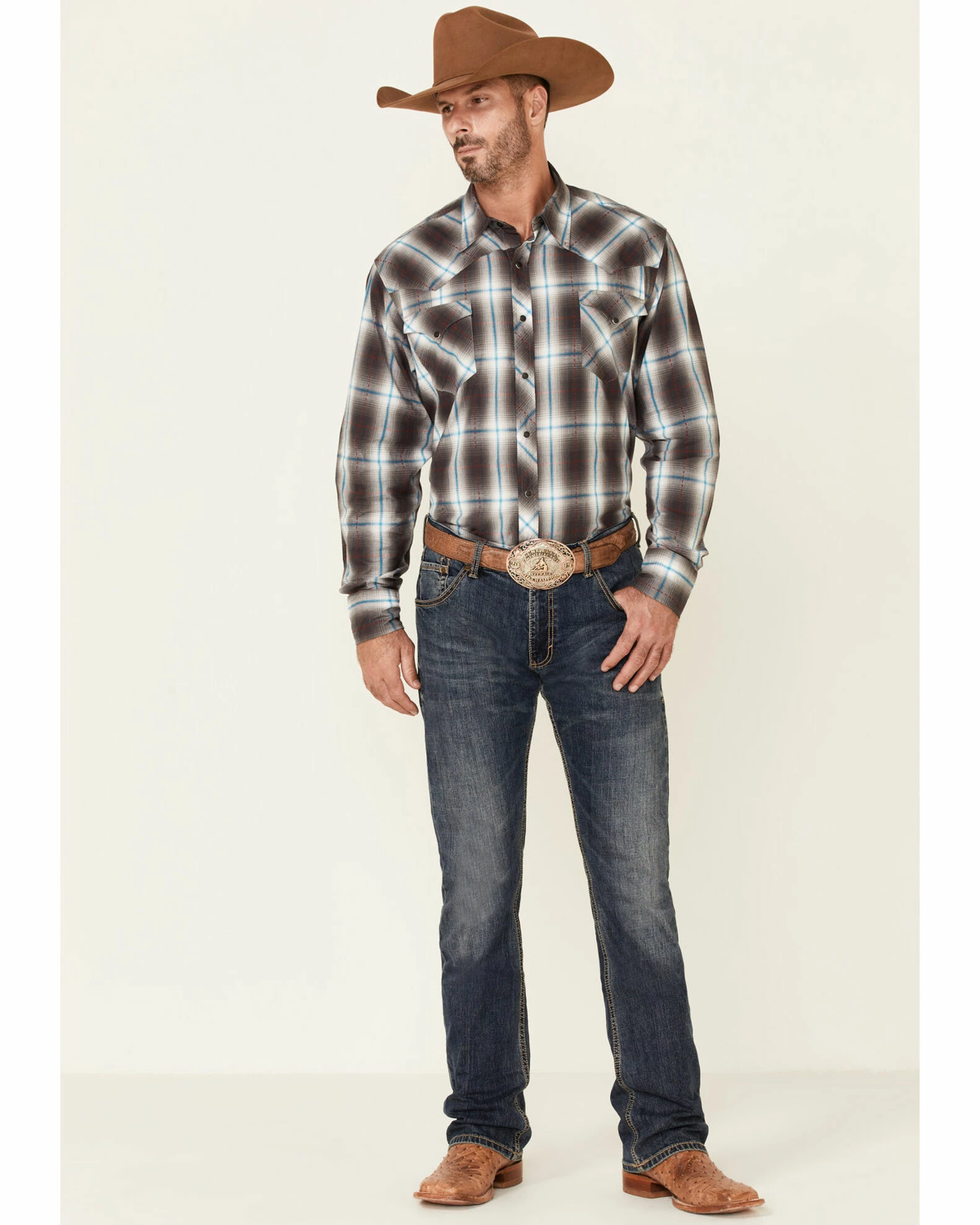 Roper Men's Cinder Large Plaid Long Sleeve Snap Western Shirt Blue 4 Roper Men's Cinder Large Plaid Long Sleeve Snap Western Shirt Blue - Image 2