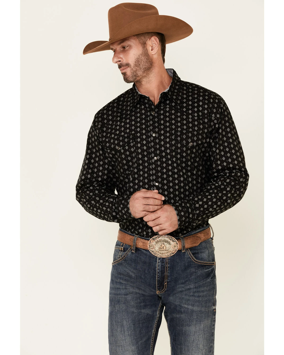 Roper Men's Navy Diamond Southwestern Stripe Long Sleeve Snap Western Shirt 7 Roper Men's Navy Diamond Southwestern Stripe Long Sleeve Snap Western Shirt - Image 5