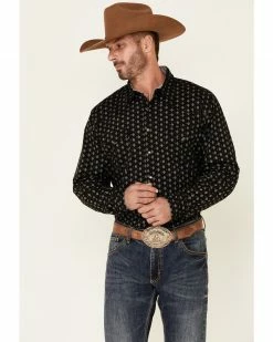 Roper Men's Navy Diamond Southwestern Stripe Long Sleeve Snap Western Shirt 