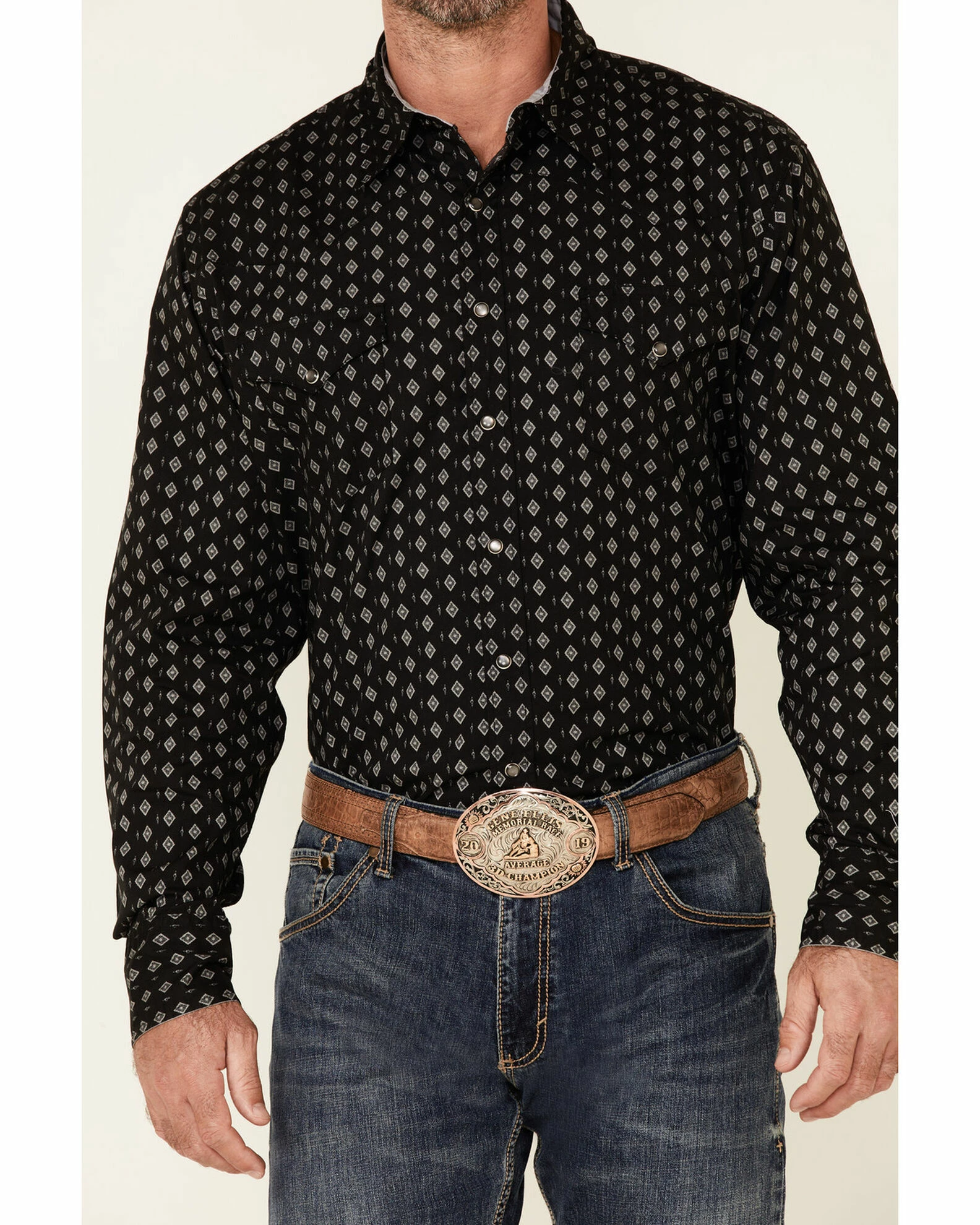 Roper Men's Navy Diamond Southwestern Stripe Long Sleeve Snap Western Shirt 5 Roper Men's Navy Diamond Southwestern Stripe Long Sleeve Snap Western Shirt - Image 3
