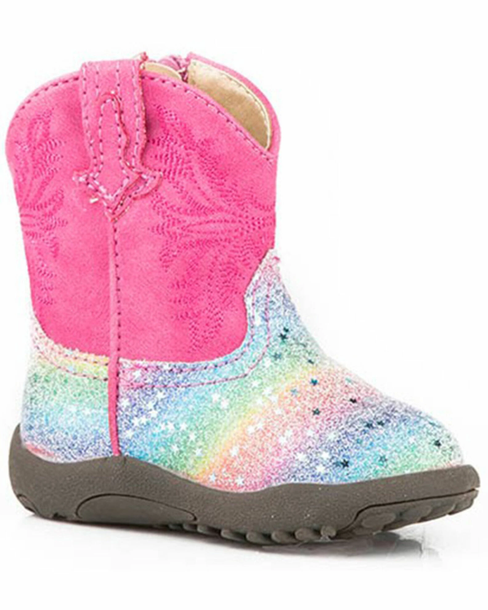 Roper Infant Girls' Glitter Rainbow Poppet Boots - Round Toe For Infant-Girls' Pink 3 Roper Infant Girls' Glitter Rainbow Poppet Boots - Round Toe For Infant-Girls' Pink