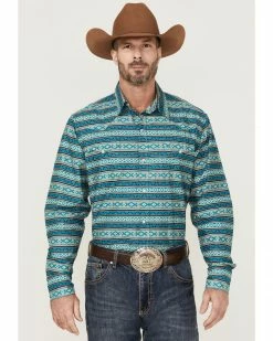 Roper Men's West Made Southwestern Print Long Sleeve Snap Western Shirt   Blue -Roper Shop 2000355254 400 P1 1