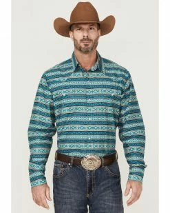 Roper Men's West Made Southwestern Print Long Sleeve Snap Western Shirt   Blue