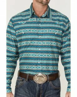 Roper Men's West Made Southwestern Print Long Sleeve Snap Western Shirt   Blue -Roper Shop 2000355254 400 P3