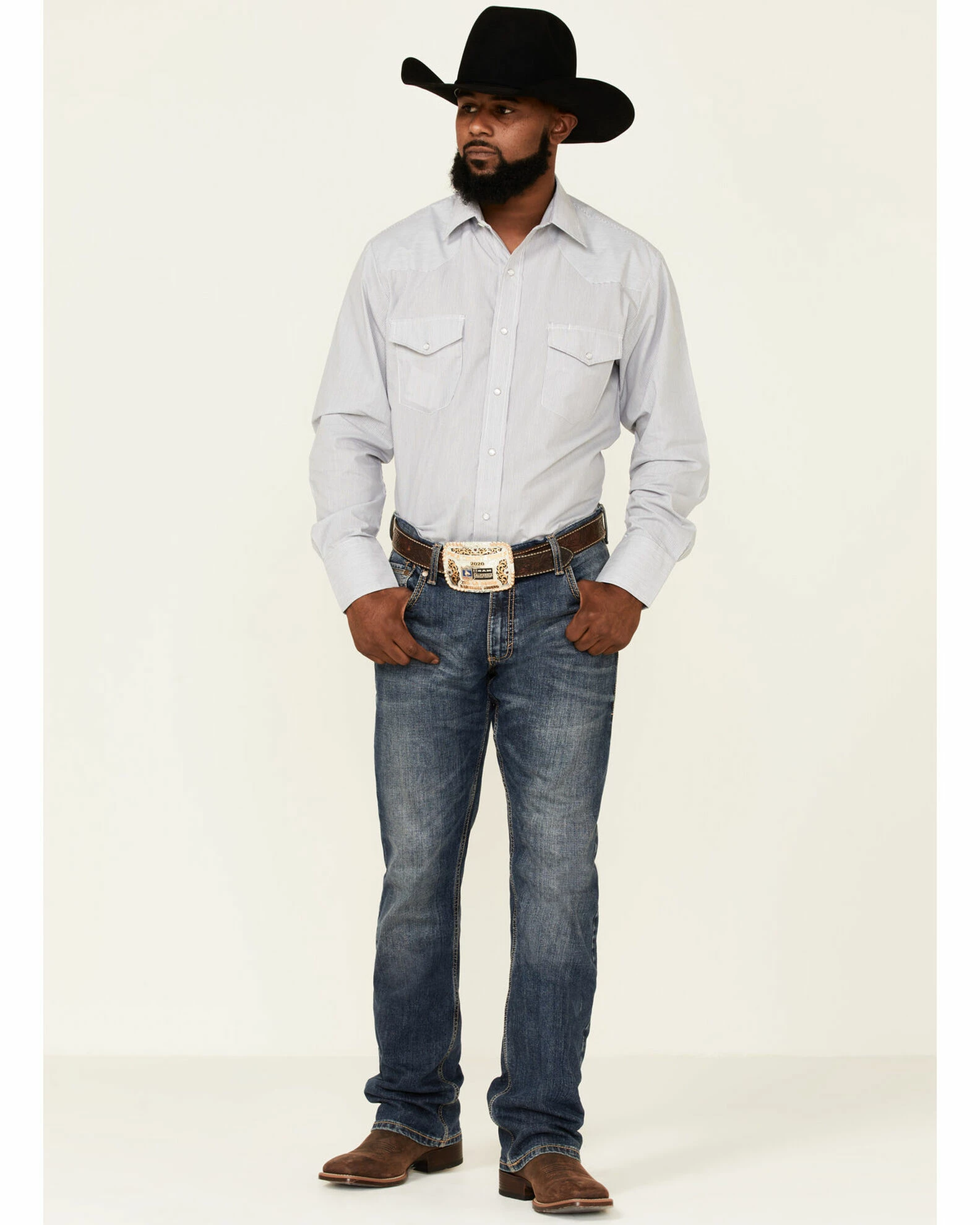 Roper Men's Pin Stripe Long Sleeve Snap Western Shirt Blue 4 Roper Men's Pin Stripe Long Sleeve Snap Western Shirt Blue - Image 2