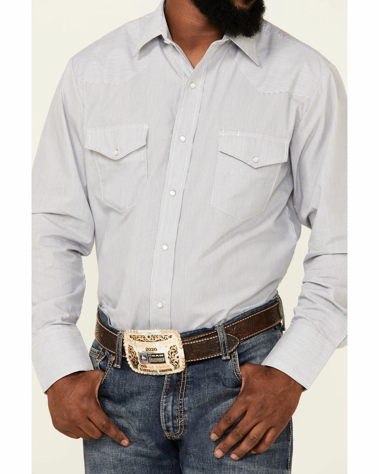 Roper Men's Pin Stripe Long Sleeve Snap Western Shirt Blue 5 Roper Men's Pin Stripe Long Sleeve Snap Western Shirt Blue - Image 3