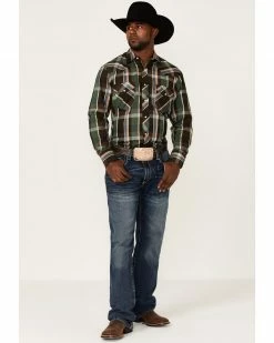Roper Men's Olive Large Plaid Long Sleeve Snap Western Shirt  Green -Roper Shop 2000355258 300 P2