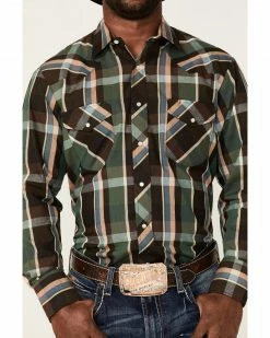 Roper Men's Olive Large Plaid Long Sleeve Snap Western Shirt  Green -Roper Shop 2000355258 300 P3