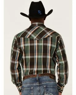 Roper Men's Olive Large Plaid Long Sleeve Snap Western Shirt  Green -Roper Shop 2000355258 300 P4
