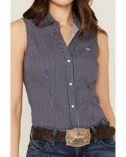 Roper Women's Amarillo Poplin Sleeveless Snap Western Shirt Navy -Roper Shop 2000358897 410 P3