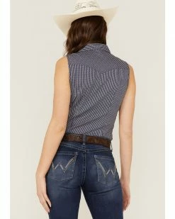 Roper Women's Amarillo Poplin Sleeveless Snap Western Shirt Navy -Roper Shop 2000358897 410 P4