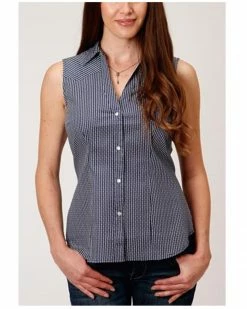 Roper Women's Amarillo Poplin Sleeveless Snap Western Shirt - Plus Navy 7 Roper Women's Amarillo Poplin Sleeveless Snap Western Shirt - Plus Navy -Roper Shop 2000358898 410 P1 1