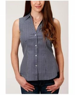 Roper Women's Amarillo Poplin Sleeveless Snap Western Shirt - Plus Navy