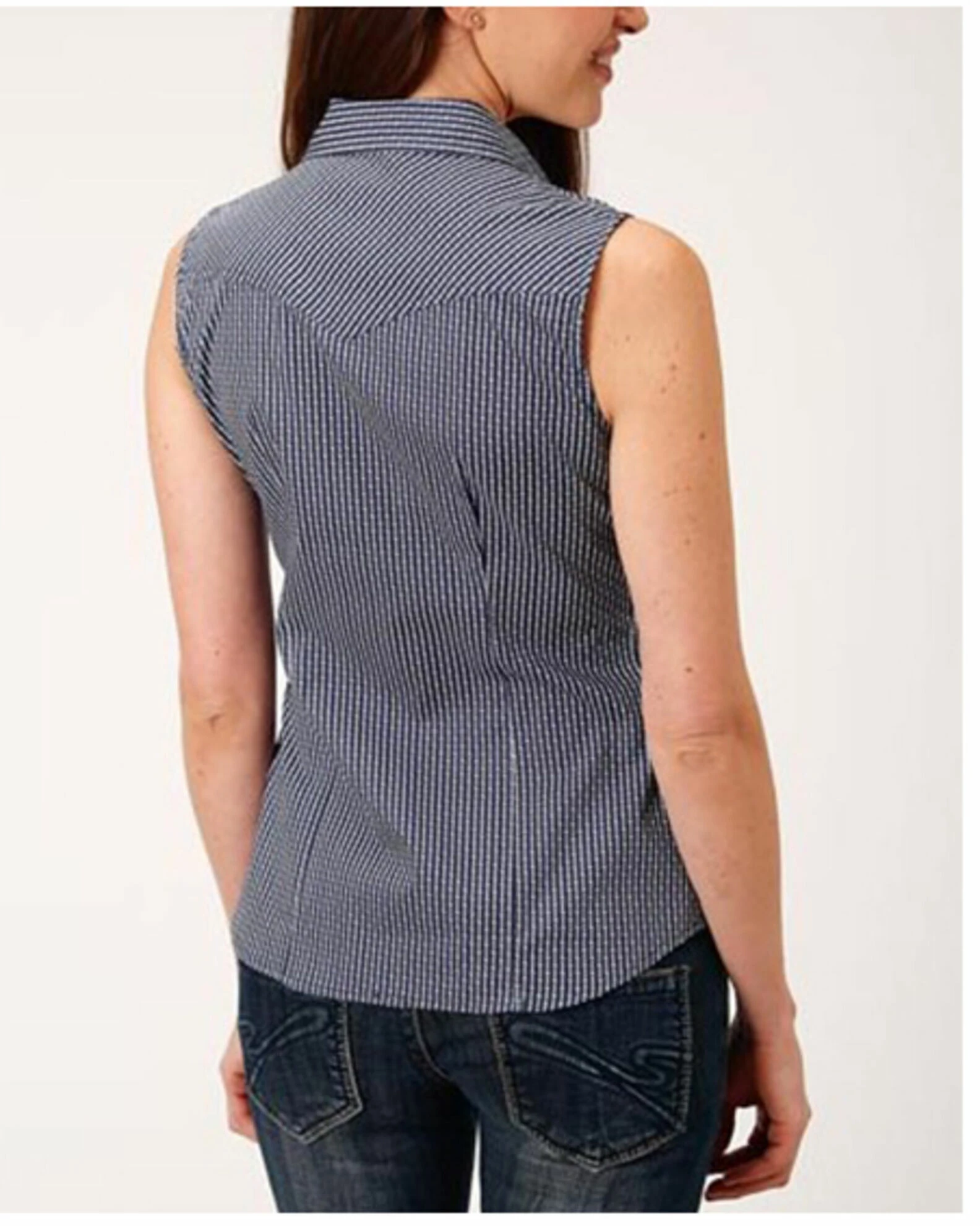 Roper Women's Amarillo Poplin Sleeveless Snap Western Shirt - Plus Navy 4 Roper Women's Amarillo Poplin Sleeveless Snap Western Shirt - Plus Navy - Image 2