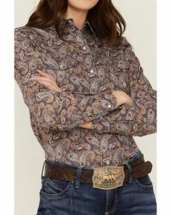 Roper Women's Country Roads Paisley Print Long Sleeve Western Snap Shirt Navy -Roper Shop 2000358900 410 P3