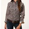 Roper Women's Amarillo Paisley Print Long Sleeve Western Snap Shirt - Plus Navy -Roper Shop 2000358901 410 P1