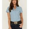 Roper Women's Amarillo Plaid Print Short Sleeve Snap Stretch Western Shirt Blue -Roper Shop 2000358903 400 P1