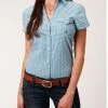 Roper Women's Amarillo Plaid Short Sleeve Snap Stretch Western Shirt - Plus Blue -Roper Shop 2000358904 400 P1