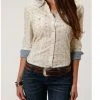 Roper Women's Floral Print Long Sleeve Snap Western Shirt - Plus Cream -Roper Shop 2000358906 110 P1