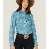 Roper Women's Southwestern Print Long Sleeve Western Snap Shirt Blue