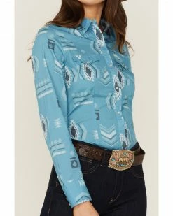 Roper Women's Southwestern Print Long Sleeve Western Snap Shirt Blue -Roper Shop 2000358907 400 P3