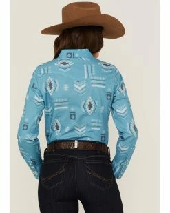 Roper Women's Southwestern Print Long Sleeve Western Snap Shirt Blue -Roper Shop 2000358907 400 P4