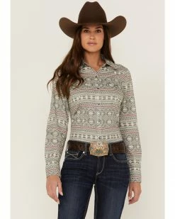 Roper Women's Southwestern Print Long Sleeve Western Snap Shirt Grey -Roper Shop 2000358908 020 P1 1