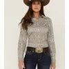 Roper Women's Southwestern Print Long Sleeve Western Snap Shirt Grey -Roper Shop 2000358908 020 P1