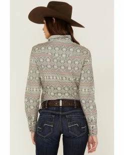 Roper Women's Southwestern Print Long Sleeve Western Snap Shirt Grey -Roper Shop 2000358908 020 P3