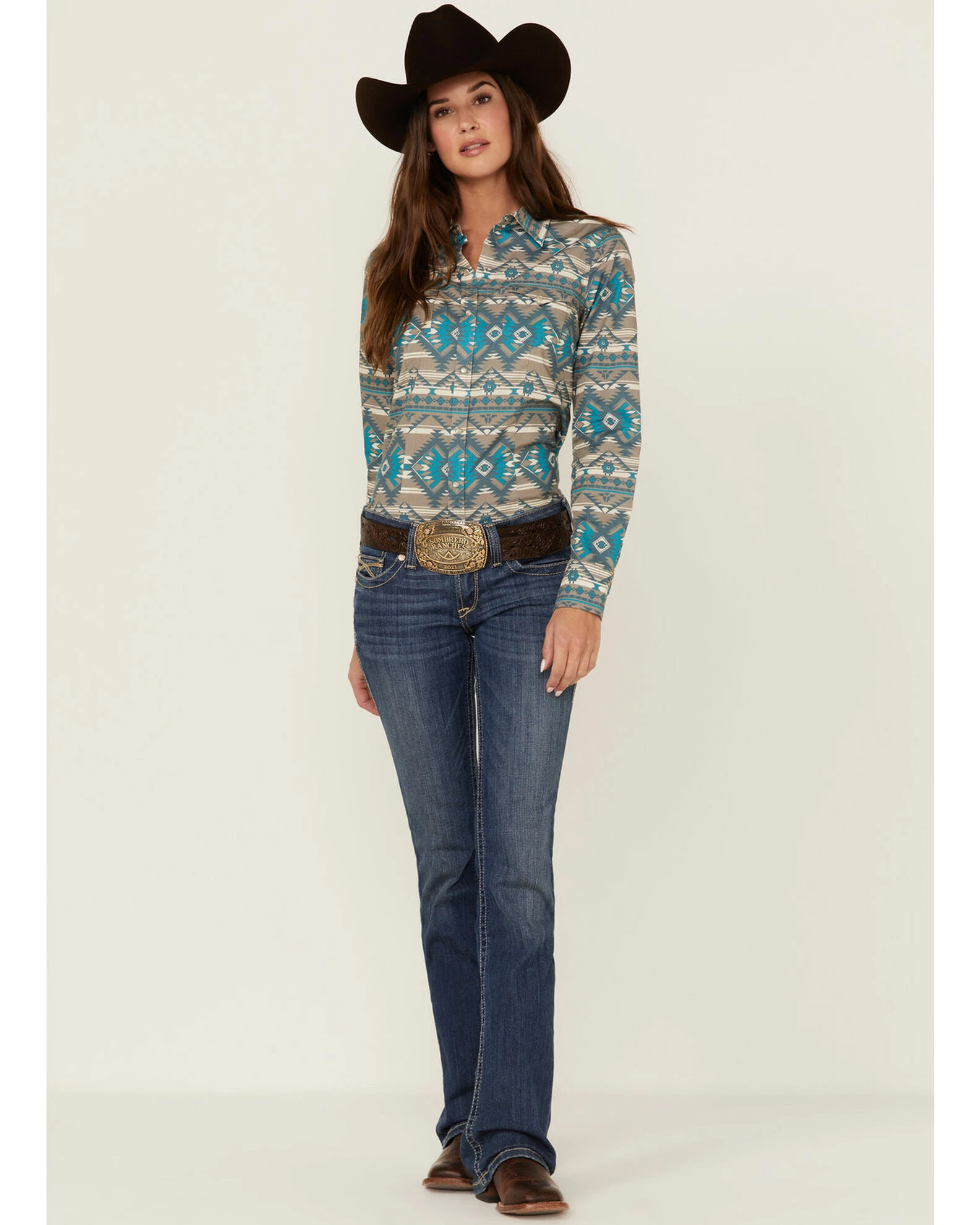 Roper Women's Southwestern Print Long Sleeve Snap Western Shirt Brown 6 Roper Women's Southwestern Print Long Sleeve Snap Western Shirt Brown - Image 4