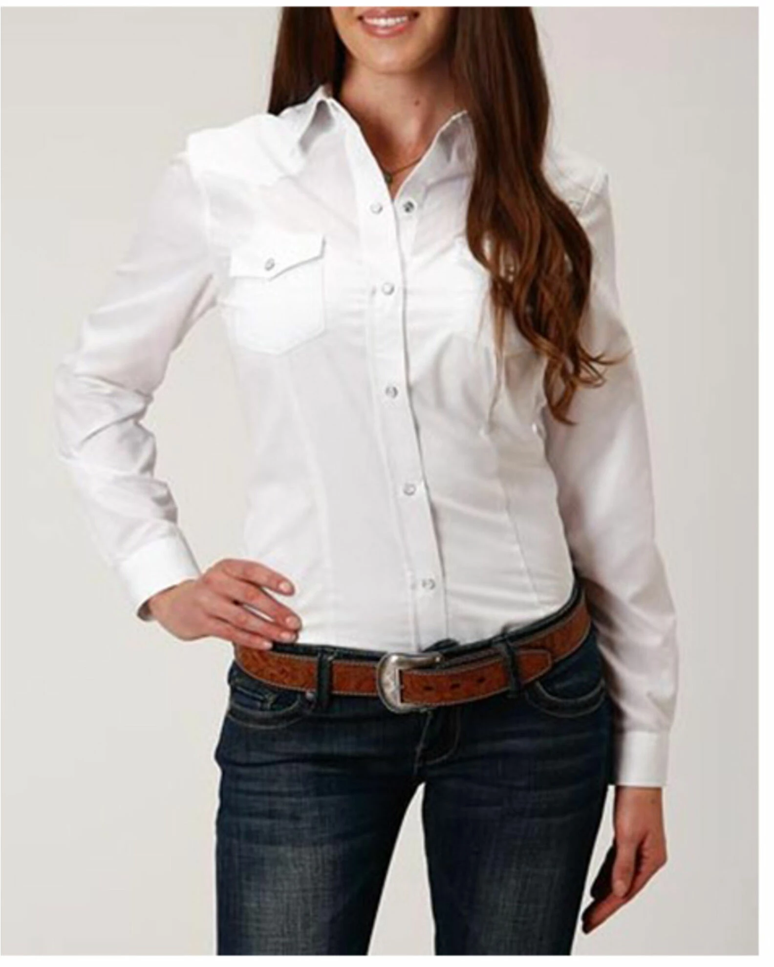 Roper Women's Solid Long Sleeve Snap Western Shirt - Plus White 3 Roper Women's Solid Long Sleeve Snap Western Shirt - Plus White