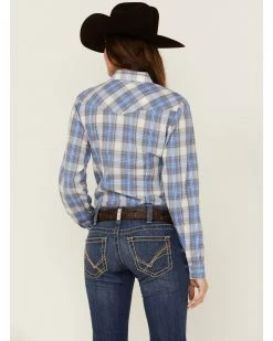 Roper Women's Classic Plaid Print Long Sleeve Snap Western Shirt Blue -Roper Shop 2000358915 400 P3