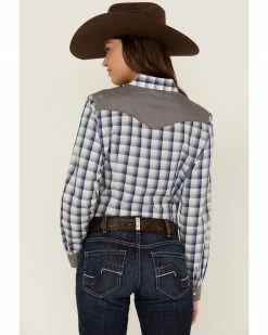 Roper Women's Plaid Print Long Sleeve Western Snap Shirt Blue -Roper Shop 2000358918 400 P3