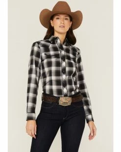 Roper Women's Plaid Print Long Sleeve Western Snap Shirt Black 11 Roper Women's Plaid Print Long Sleeve Western Snap Shirt Black -Roper Shop 2000358920 001 P1 1