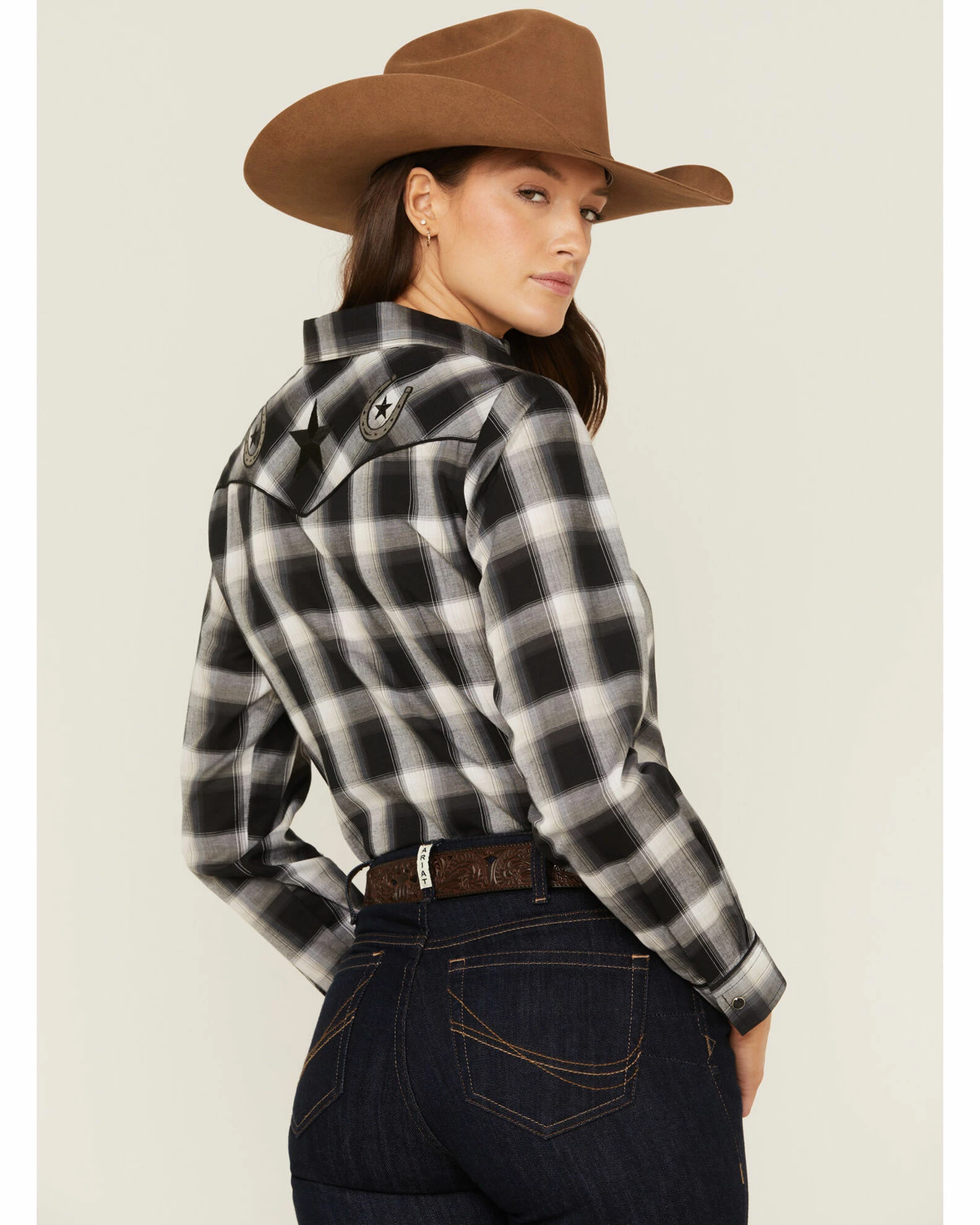 Roper Women's Plaid Print Long Sleeve Western Snap Shirt Black 6 Roper Women's Plaid Print Long Sleeve Western Snap Shirt Black - Image 4