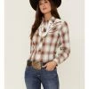 Roper Women's Embroidered Plaid Print Long Sleeve Western Snap Shirt Brown 1 Roper Women's Embroidered Plaid Print Long Sleeve Western Snap Shirt Brown -Roper Shop 2000358921 200 P1