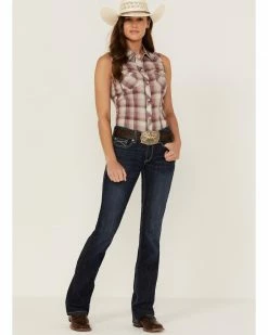 Roper Women's Plaid Print Sleeveless Snap Western Shirt Brown -Roper Shop 2000358922 200 P4